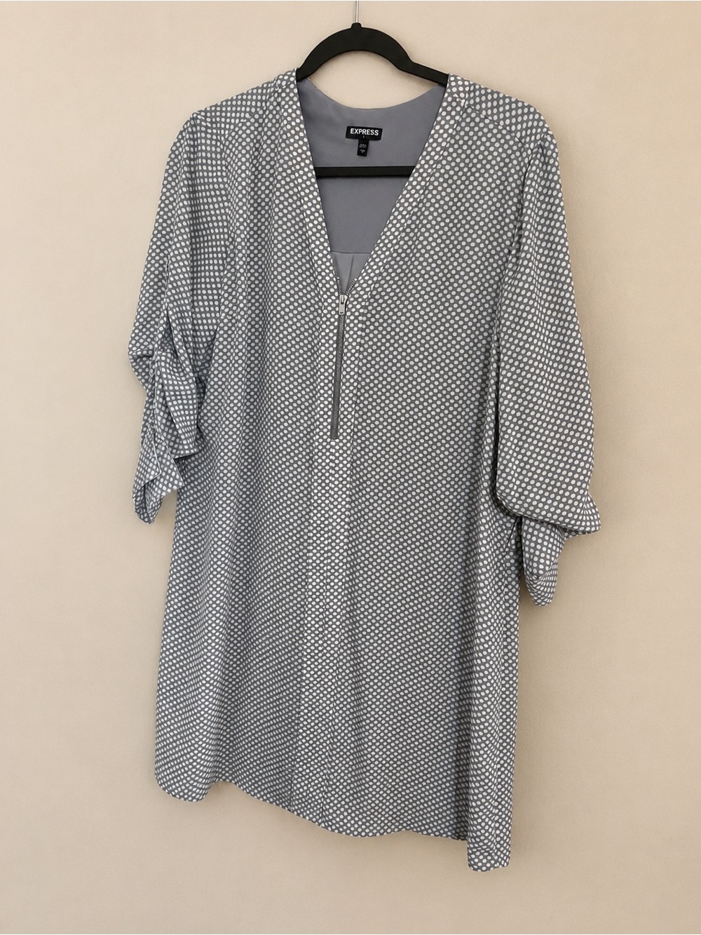 Express Gray Polka Dot Zip Shift Dress Large Office Chic Minimalist
